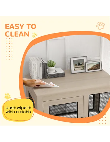 PawHut 2-in-1 Dog Cage & Side Table, with Two Doors, Cushion, for Large Dogs