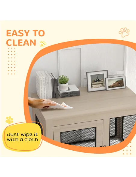 PawHut 2-in-1 Dog Cage & Side Table, with Two Doors, Cushion, for Large Dogs