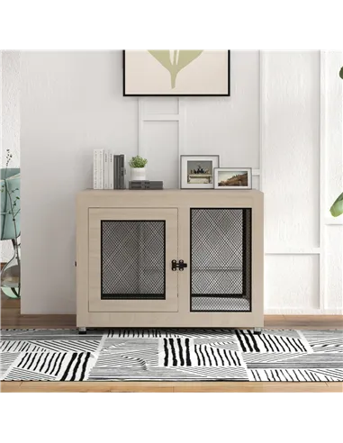 PawHut 2-in-1 Dog Cage & Side Table, with Two Doors, Cushion, for Large Dogs