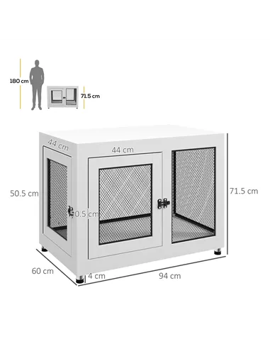 PawHut 2-in-1 Dog Cage & Side Table, with Two Doors, Cushion, for Large Dogs