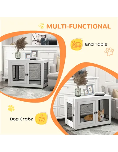 PawHut 2-in-1 Dog Cage & Side Table, with Two Doors, Cushion, for Large Dogs
