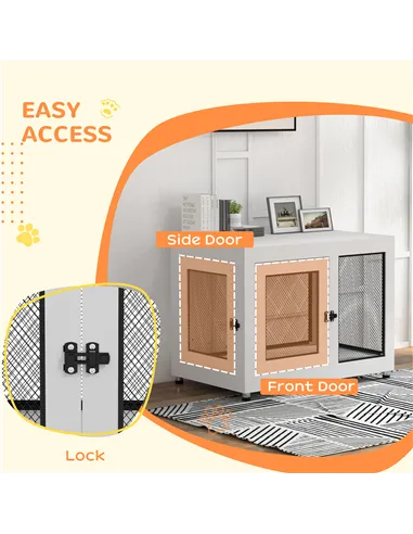 PawHut 2-in-1 Dog Cage & Side Table, with Two Doors, Cushion, for Large Dogs