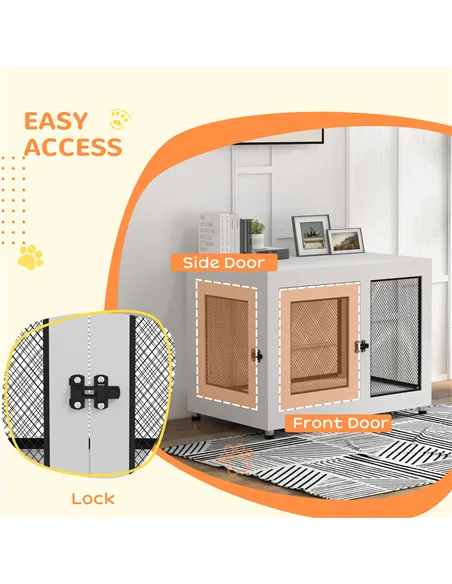 PawHut 2-in-1 Dog Cage & Side Table, with Two Doors, Cushion, for Large Dogs