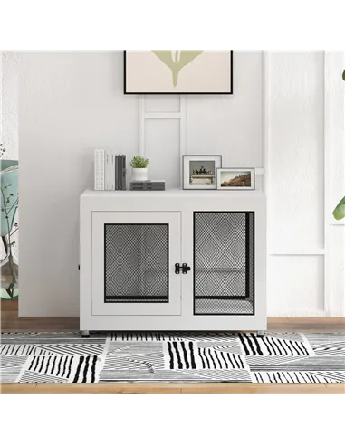 PawHut 2-in-1 Dog Cage & Side Table, with Two Doors, Cushion, for Large Dogs