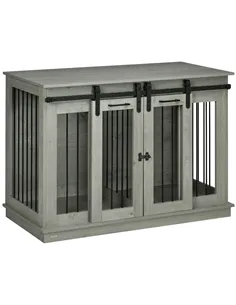 PawHut Dog Crate Furniture for Large Dogs, Double Dog Cage for Small Dogs, with Divider - Grey