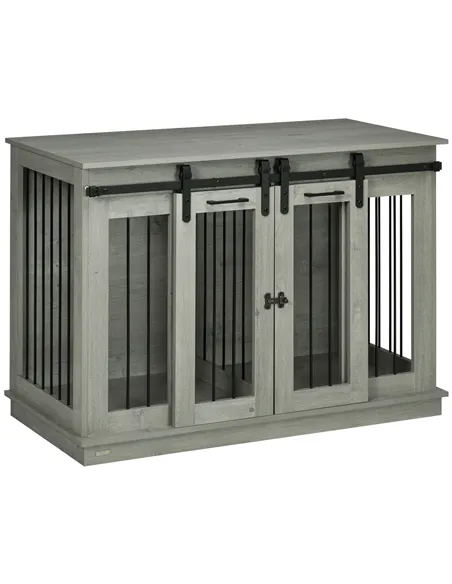 PawHut Dog Crate Furniture for Large Dogs, Double Dog Cage for Small Dogs, with Divider - Grey