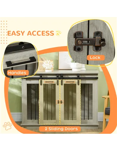 PawHut Dog Crate Furniture for Large Dogs, Double Dog Cage for Small Dogs, with Divider - Grey