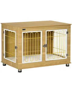 PawHut Dog Crate Furniture, Dog Cage End Table. with Soft Cushion, Double Door - Oak Tone