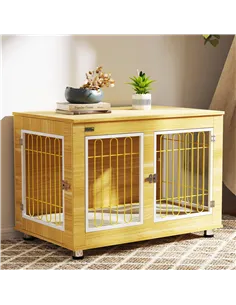 PawHut Dog Crate Furniture, Dog Cage End Table. with Soft Cushion, Double Door - Oak Tone 2
