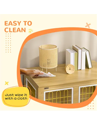 PawHut Dog Crate Furniture, Dog Cage End Table. with Soft Cushion, Double Door - Oak Tone