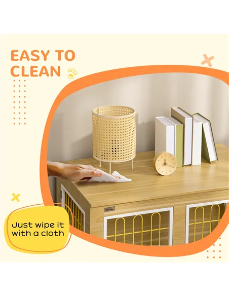 PawHut Dog Crate Furniture, Dog Cage End Table. with Soft Cushion, Double Door - Oak Tone