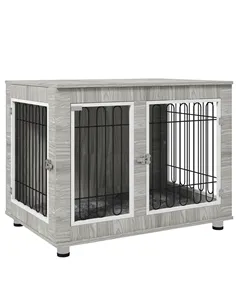 PawHut Indoor Dog Kennel w/ Soft Cushion, Double Door for Large Dogs, 106 x 74 x 81.5cm, Grey
