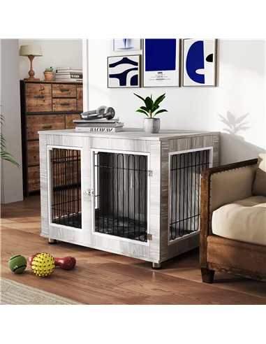 PawHut Indoor Dog Kennel w/ Soft Cushion, Double Door for Large Dogs, 106 x 74 x 81.5cm, Grey