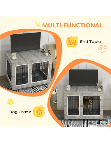 PawHut Indoor Dog Kennel w/ Soft Cushion, Double Door for Large Dogs, 106 x 74 x 81.5cm, Grey