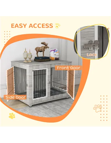 PawHut Indoor Dog Kennel w/ Soft Cushion, Double Door for Large Dogs, 106 x 74 x 81.5cm, Grey