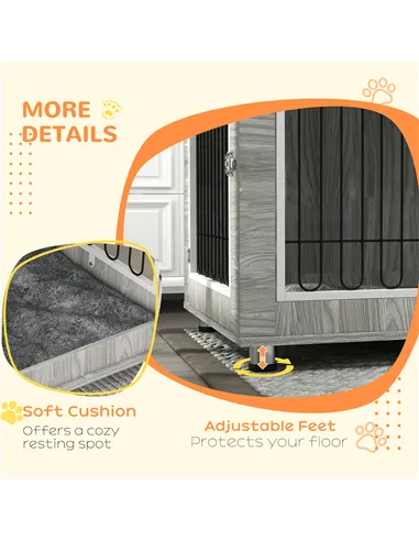 PawHut Indoor Dog Kennel w/ Soft Cushion, Double Door for Large Dogs, 106 x 74 x 81.5cm, Grey