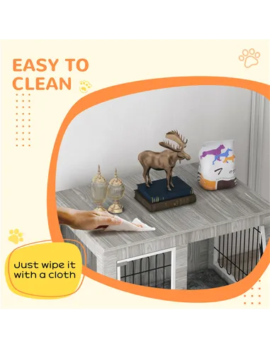 PawHut Indoor Dog Kennel w/ Soft Cushion, Double Door for Large Dogs, 106 x 74 x 81.5cm, Grey