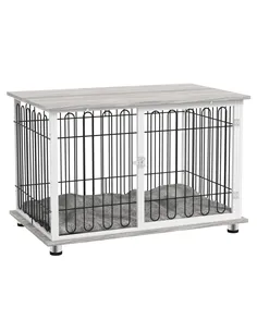 PawHut Indoor Dog Crate Furniture, Side End Table, with Soft Washable Cushion, Lockable Doors, for Large Dogs