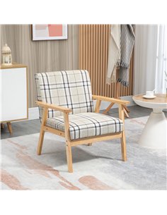 HOMCOM Modern One Seater Sofa for Living Room, Linen Fabric Small Couch with Rubber Wood Frame, Armrests, Lattice Pattern, Uphol 2