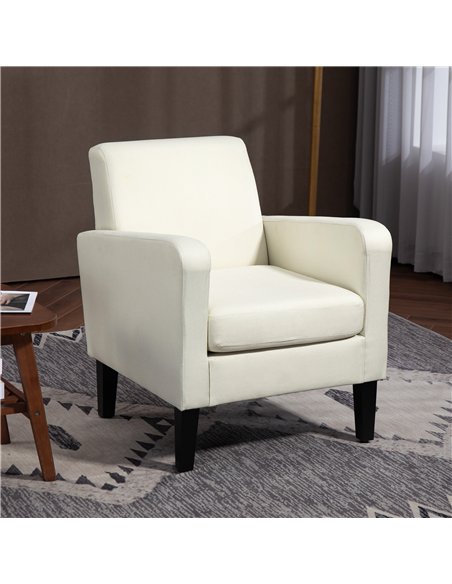 HOMCOM Modern Accent Chair, Occasional Chair with Rubber Wood Legs for Living Room, Bedroom, Cream White