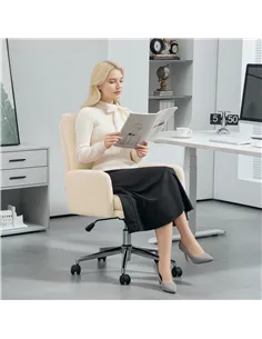 HOMCOM 91-99cm Sherpa Fleece Office Chair - Cream White 2