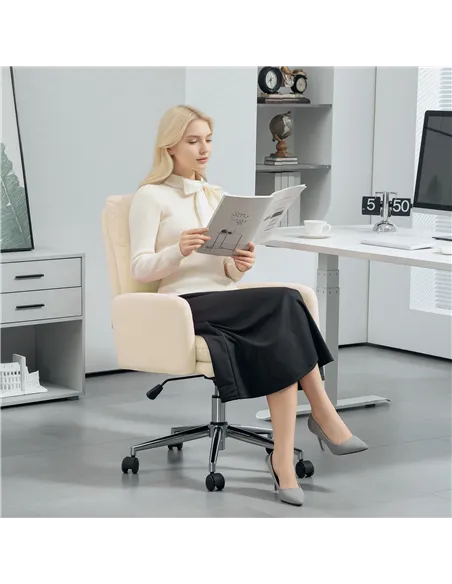 HOMCOM 91-99cm Sherpa Fleece Office Chair - Cream White