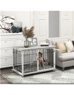 PawHut Indoor Dog Crate Furniture, Side End Table, with Soft Washable Cushion, Lockable Doors, for Large Dogs 2