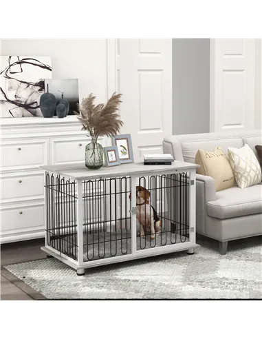 PawHut Indoor Dog Crate Furniture, Side End Table, with Soft Washable Cushion, Lockable Doors, for Large Dogs