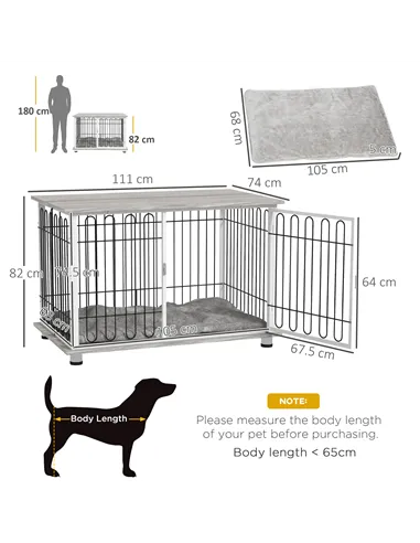 PawHut Indoor Dog Crate Furniture, Side End Table, with Soft Washable Cushion, Lockable Doors, for Large Dogs