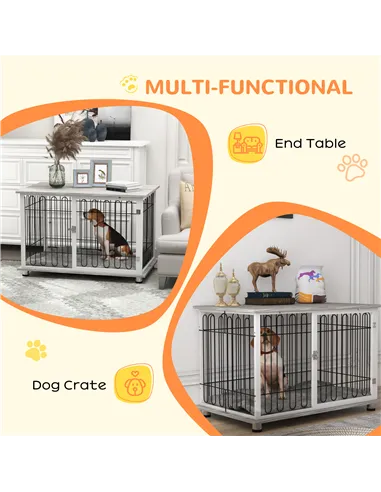 PawHut Indoor Dog Crate Furniture, Side End Table, with Soft Washable Cushion, Lockable Doors, for Large Dogs