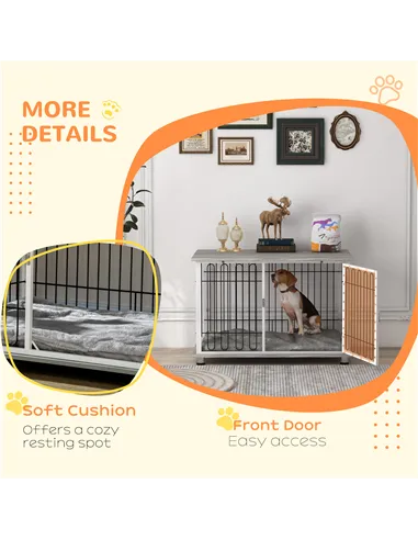 PawHut Indoor Dog Crate Furniture, Side End Table, with Soft Washable Cushion, Lockable Doors, for Large Dogs