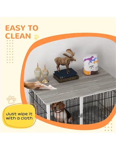 PawHut Indoor Dog Crate Furniture, Side End Table, with Soft Washable Cushion, Lockable Doors, for Large Dogs