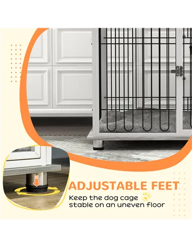 PawHut Indoor Dog Crate Furniture, Side End Table, with Soft Washable Cushion, Lockable Doors, for Large Dogs