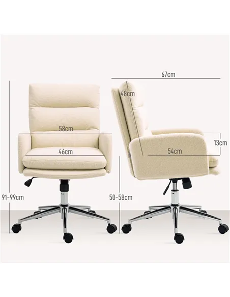 HOMCOM 91-99cm Sherpa Fleece Office Chair - Cream White