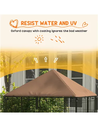 PawHut Outdoor Dog Kennel Puppy Play Pen with Canopy Garden Playpen Fence Crate Enclosure Cage Rotating Bowl 141 x 141 x 151 cm