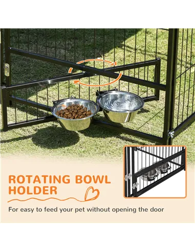 PawHut Outdoor Dog Kennel Puppy Play Pen with Canopy Garden Playpen Fence Crate Enclosure Cage Rotating Bowl 141 x 141 x 151 cm