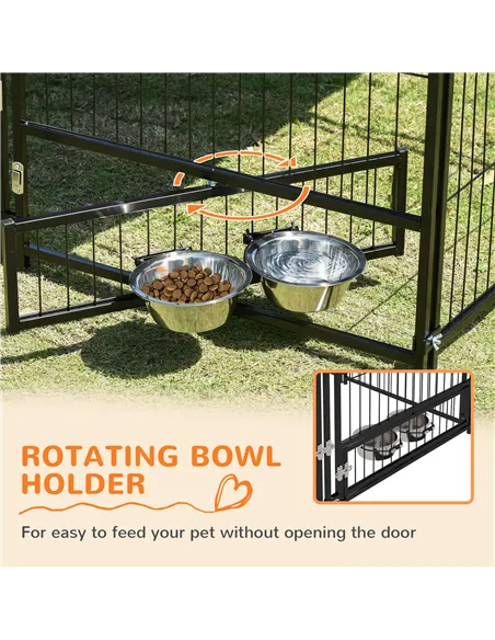 PawHut Outdoor Dog Kennel Puppy Play Pen with Canopy Garden Playpen Fence Crate Enclosure Cage Rotating Bowl 141 x 141 x 151 cm