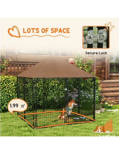 PawHut Outdoor Dog Kennel Puppy Play Pen with Canopy Garden Playpen Fence Crate Enclosure Cage Rotating Bowl 141 x 141 x 151 cm