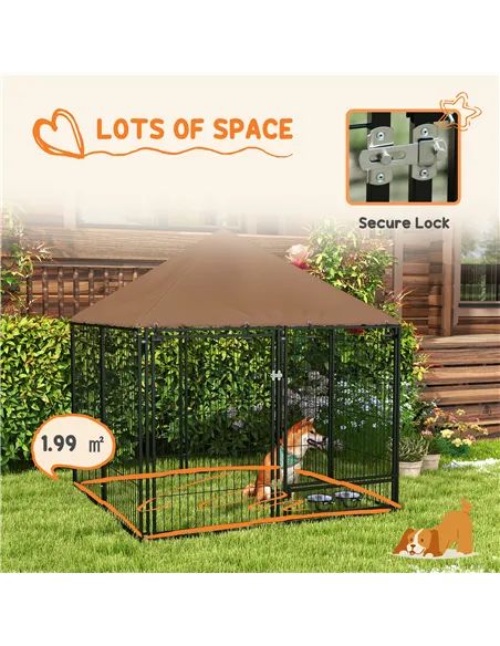 PawHut Outdoor Dog Kennel Puppy Play Pen with Canopy Garden Playpen Fence Crate Enclosure Cage Rotating Bowl 141 x 141 x 151 cm