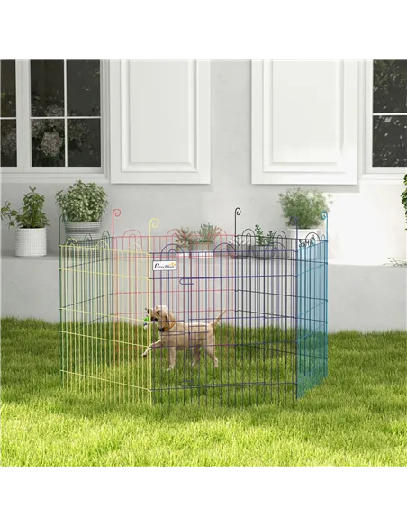 PawHut Pet Playpen Crate, with Six Panels, Door, for Indoors and Outdoors