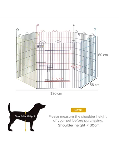 PawHut Pet Playpen Crate, with Six Panels, Door, for Indoors and Outdoors