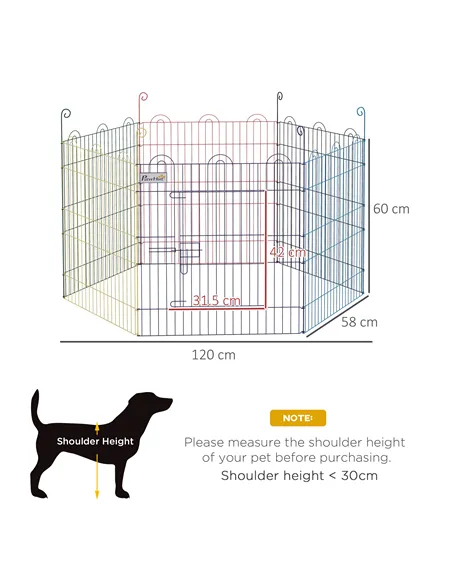 PawHut Pet Playpen Crate, with Six Panels, Door, for Indoors and Outdoors