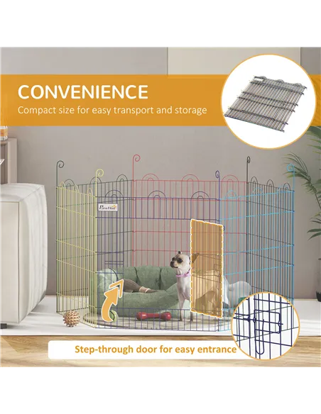 PawHut Pet Playpen Crate, with Six Panels, Door, for Indoors and Outdoors