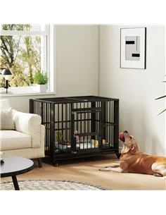 PawHut 43" Heavy Duty Dog Crate, Foldable Dog Cage, with Openable Top, Locks, Removable Tray, Wheels - Black 2