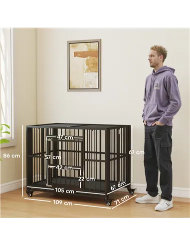 PawHut 43" Heavy Duty Dog Crate, Foldable Dog Cage, with Openable Top, Locks, Removable Tray, Wheels - Black