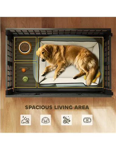 PawHut 43" Heavy Duty Dog Crate, Foldable Dog Cage, with Openable Top, Locks, Removable Tray, Wheels - Black