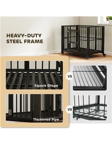 PawHut 43" Heavy Duty Dog Crate, Foldable Dog Cage, with Openable Top, Locks, Removable Tray, Wheels - Black
