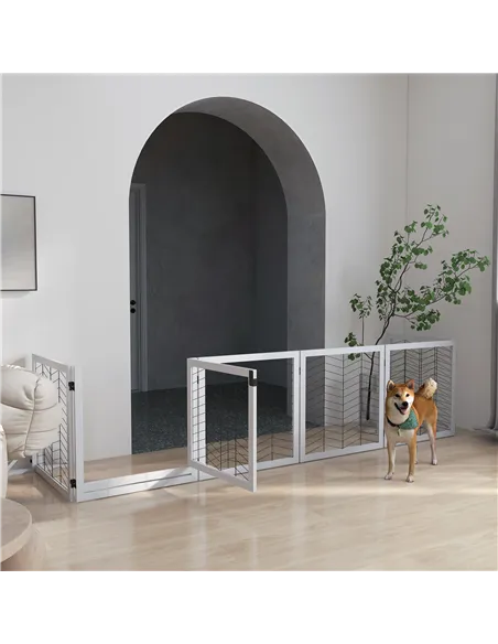 PawHut 8 Panels Foldable Pet Gate with Support Feet, for House, Doorway, Stairs, Small and Medium Dogs - White