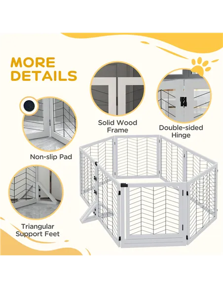PawHut 8 Panels Foldable Pet Gate with Support Feet, for House, Doorway, Stairs, Small and Medium Dogs - White