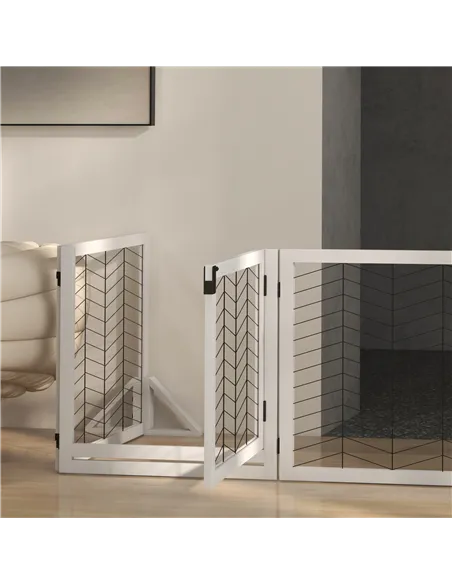 PawHut 8 Panels Foldable Pet Gate with Support Feet, for House, Doorway, Stairs, Small and Medium Dogs - White
